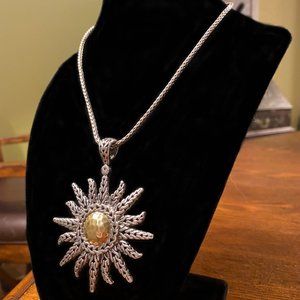 John Hardy 22K Gold and Sterling Silver Sun Pendant with Sterling Silver Chain